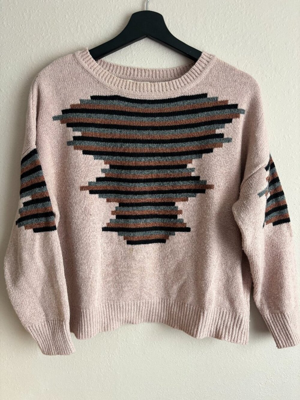 Pink Geometric Striped Sweater